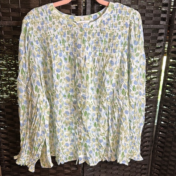 Crown & Ivy Blue Sage Abstract Long Sleeve Blouse 3X - Picture 1 of 7
